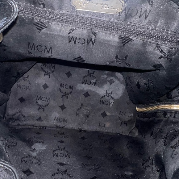 Mcm Black Calf Pebbled Leather Multi Gold Studded Flap Drawstring Backpack🖤 - Picture 16 of 16